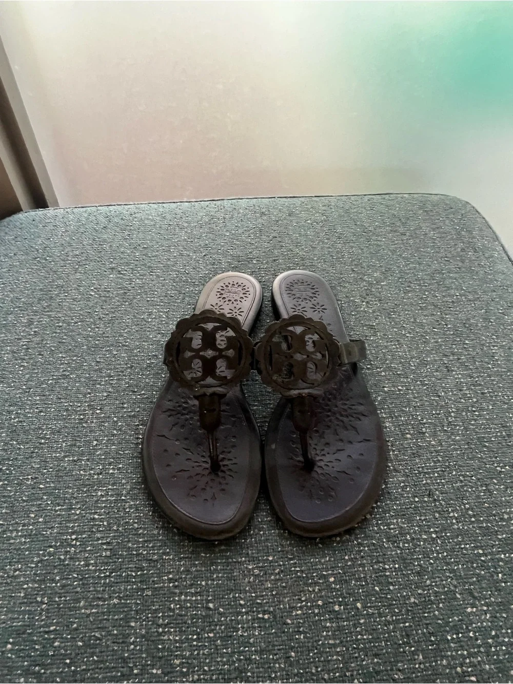 Tory Burch Black Logo Thong Sandals